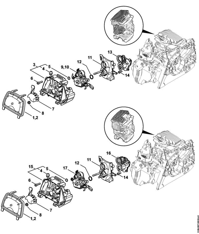 STIHL 1139-120-0605 Vergaser C1Q-S121D positie 17 technische tekening