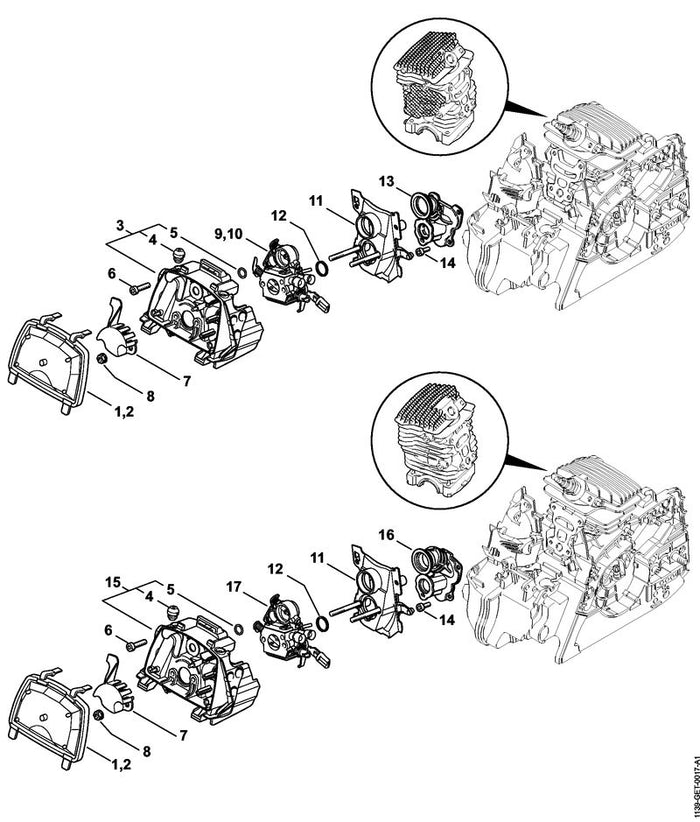 STIHL 1139-120-0606 Vergaser C1Q-S122D positie 17 technische tekening