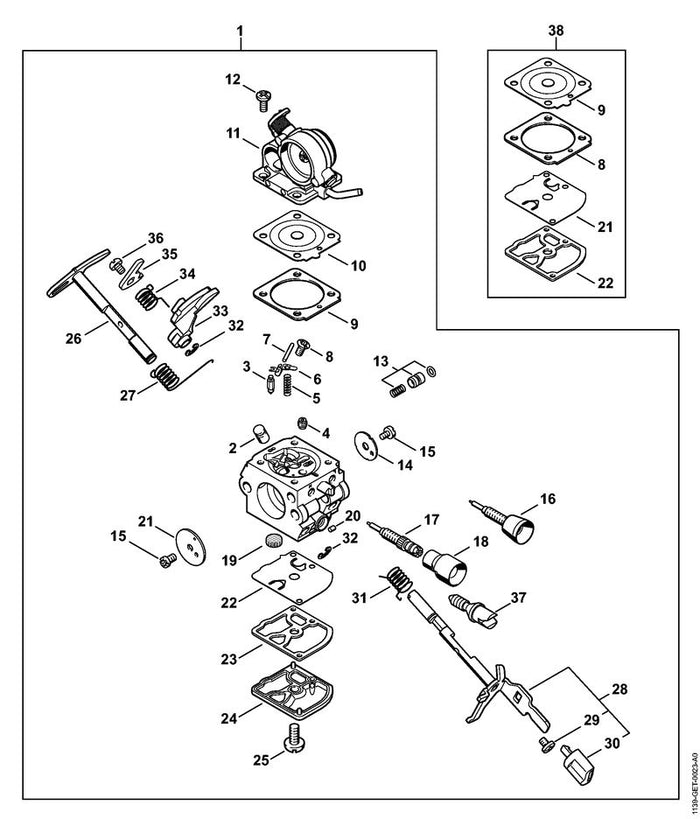 STIHL 1132-121-5603 Festdüse 0.50 positie 4 technische tekening