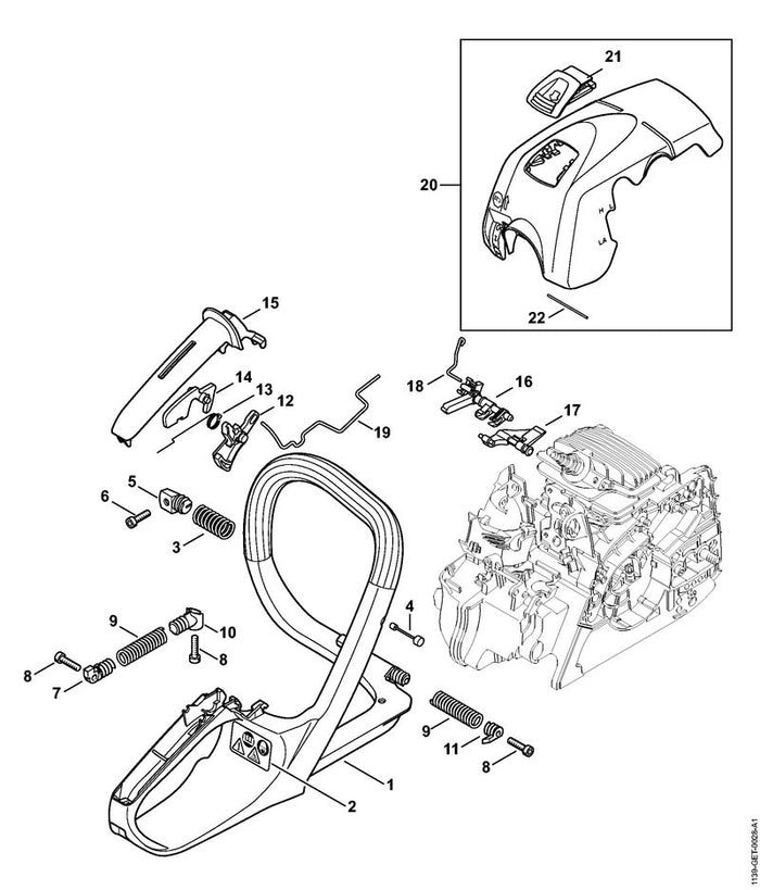 STIHL 1139-182-1000 Gashebel positie 12 technische tekening