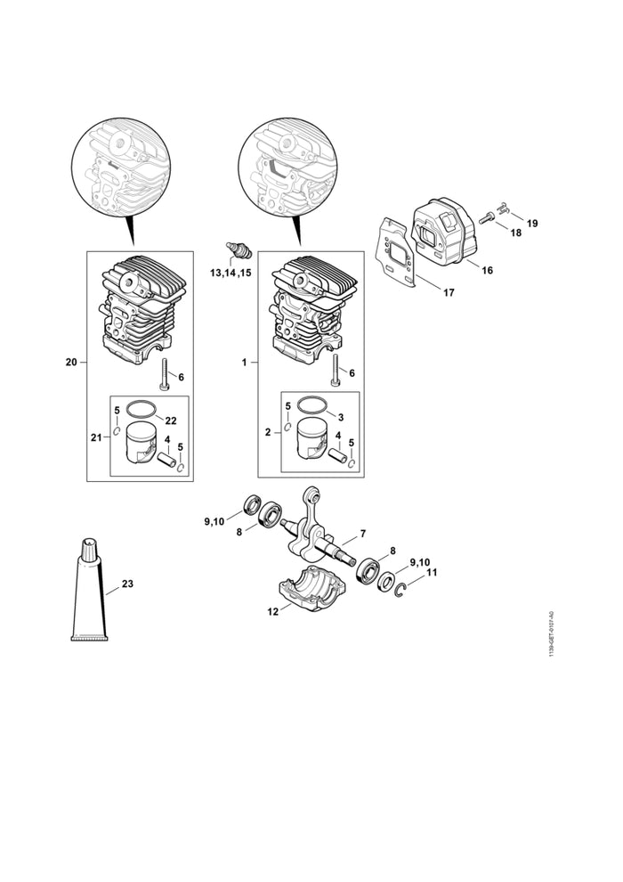 STIHL 1139-020-1204 Zylinder mit Kolben Ø 38 mm positie 1 technische tekening
