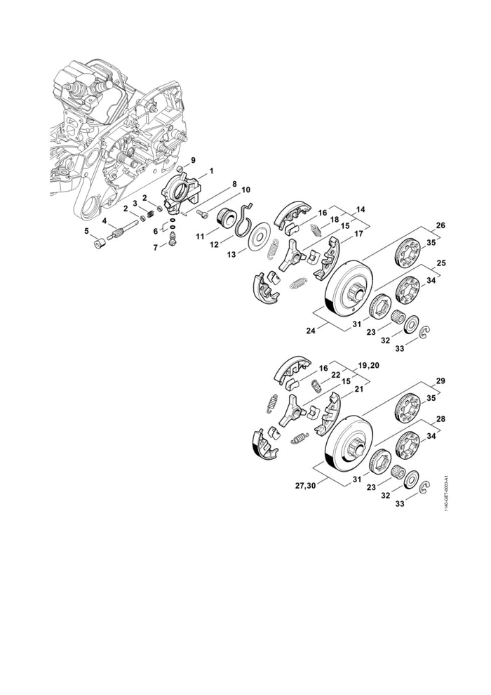 STIHL 1135-007-1002 Satz Ringkettenrad 3/8" 7Z positie 30 technische tekening