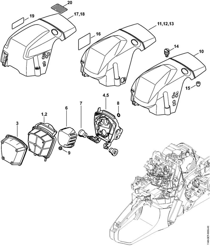 STIHL 1140-080-1618 Haube positie 11 technische tekening