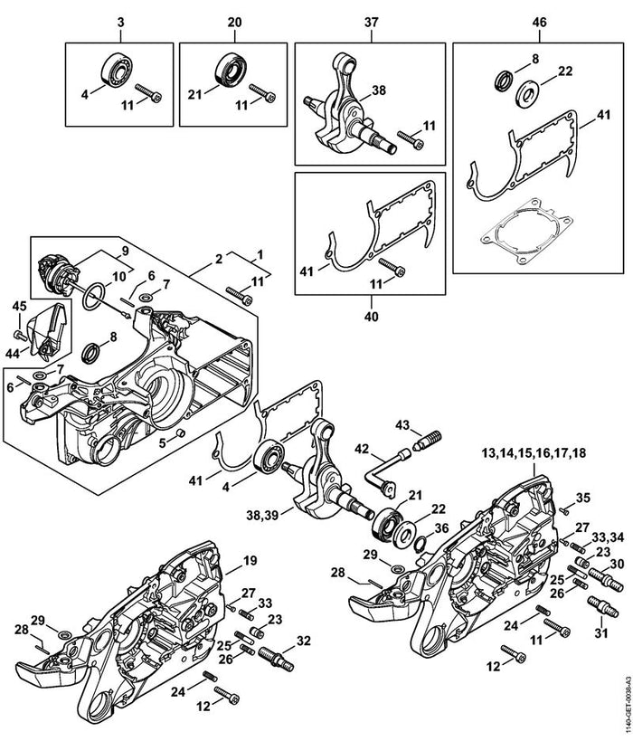STIHL 1140-007-1011 Satz Dichtung positie 40 technische tekening