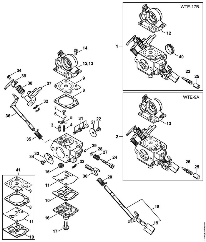 STIHL 1140-120-0605 Vergaser WTE-17B positie 1 technische tekening