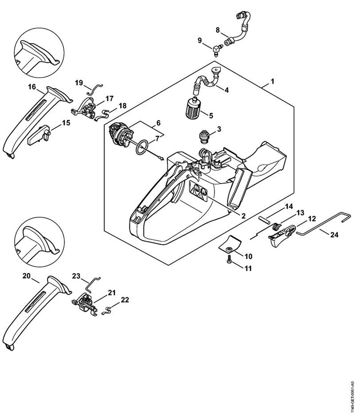STIHL 1140-182-0901 Schaltwelle positie 17 technische tekening