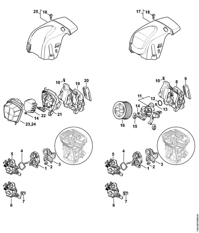 STIHL 1140-080-1613 Haube positie 17 technische tekening