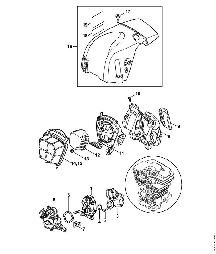 STIHL 1140-080-1601 Haube positie 16 technische tekening