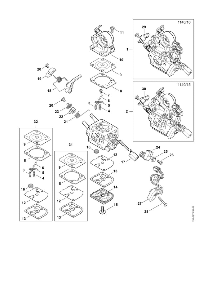 STIHL Z010001K007 Vergaser Reparatur Kit RB-299 positie 32 technische tekening