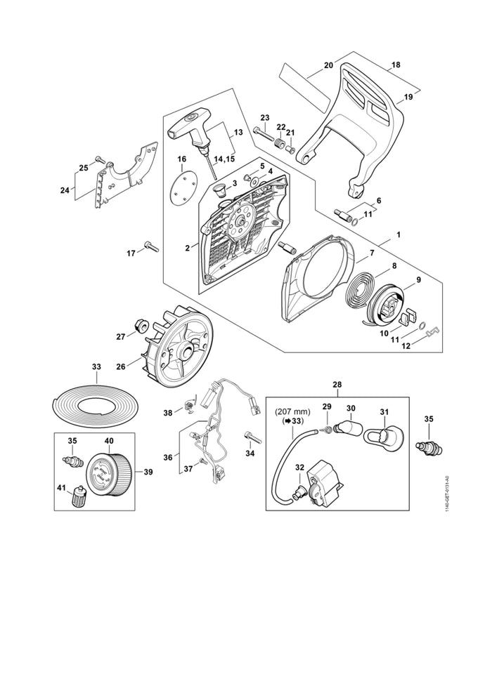 STIHL 0000-998-0623 Schenkelfeder positie 29 technische tekening