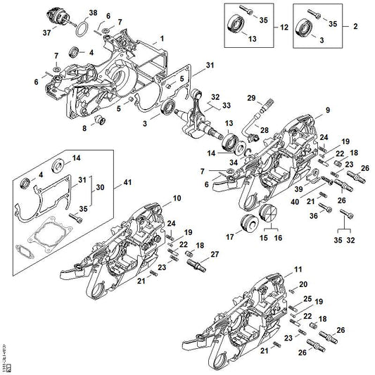 STIHL 1141-020-2616 Kurbelgehäusehälfte, Lüfterseite positie 1 technische tekening