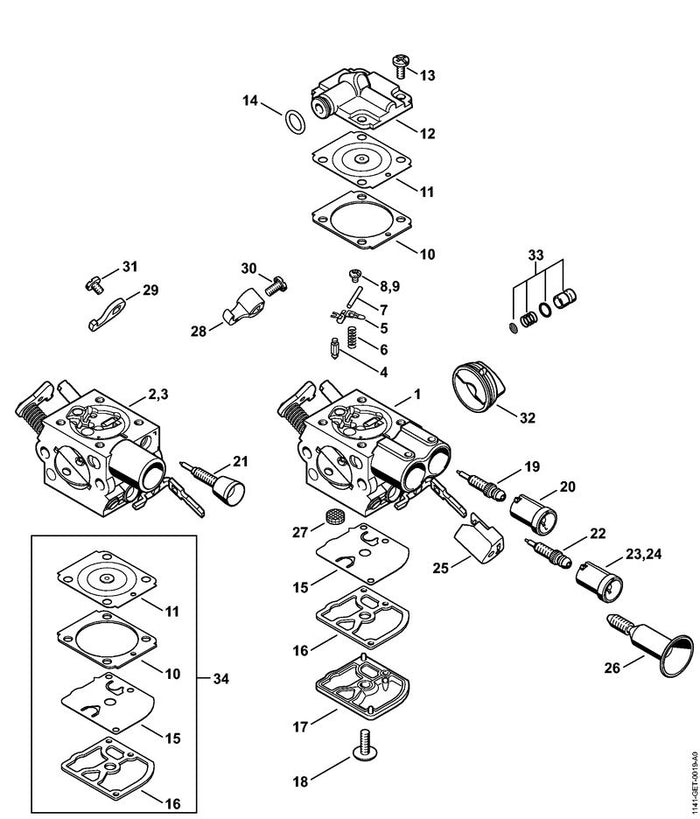 STIHL 1141-121-6630 Hebel positie 28 technische tekening