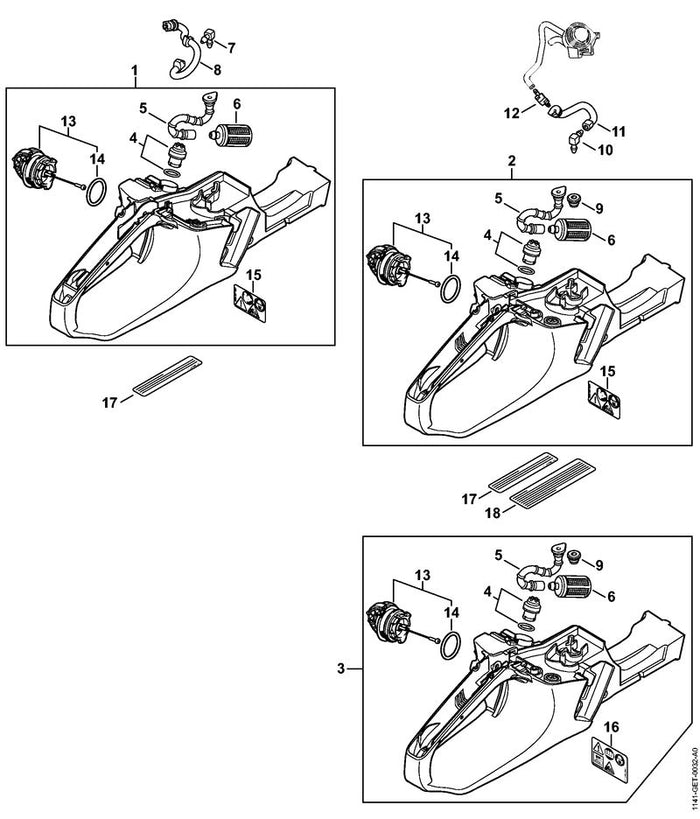 STIHL 1141-358-7708 Schlauch positie 5 technische tekening