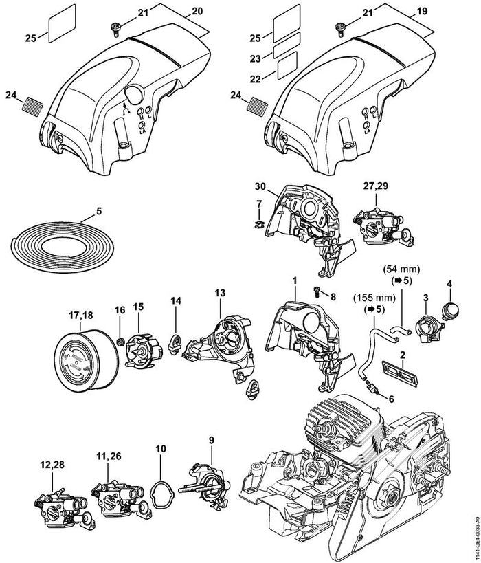 STIHL 1141-084-4100 Schieber positie 2 technische tekening