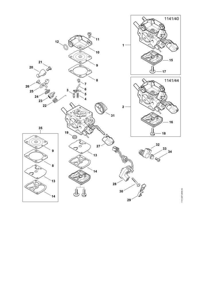 STIHL 1141-007-1030 Satz Vergaserteile positie 35 technische tekening