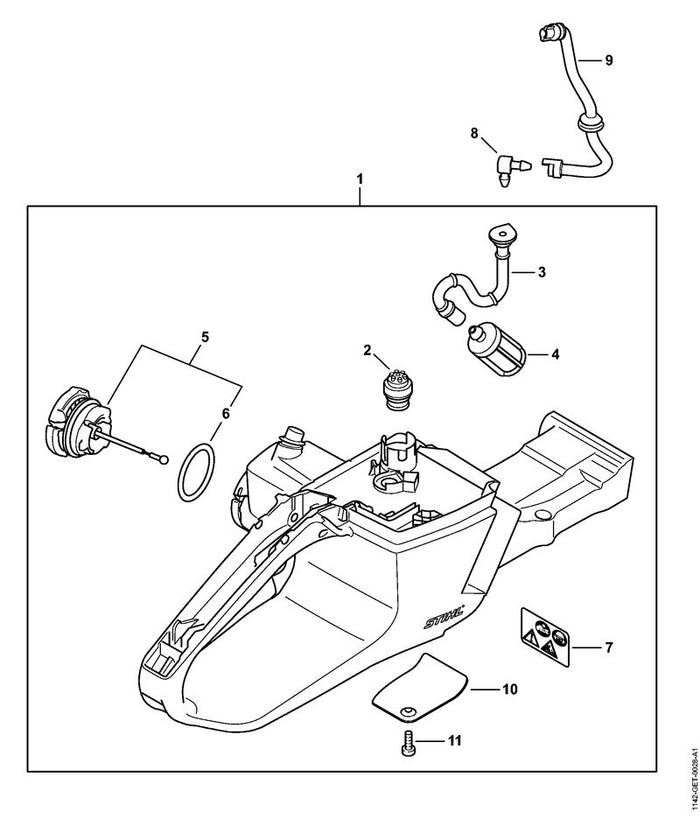 STIHL 1142-350-0804 Tankgehäuse positie 1 technische tekening