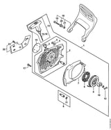 STIHL 1142-080-2102 Lüftergehäuse mit Anwerfvorrichtung positie 1 technische tekening