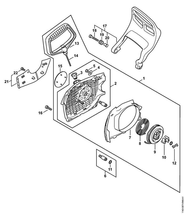 STIHL 1142-080-1800 Lüftergehäuse positie 2 technische tekening