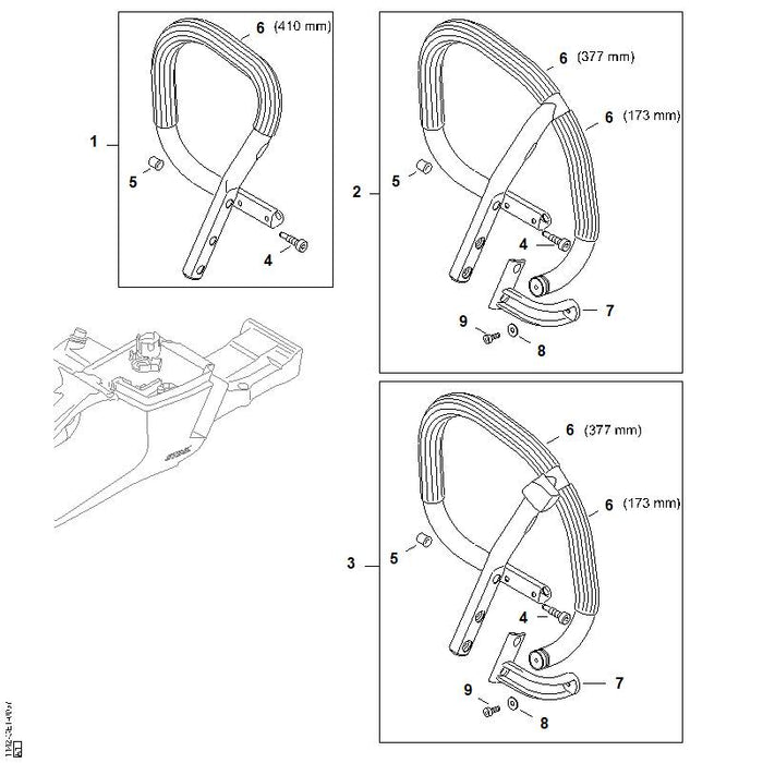 STIHL 1142-790-3701 Rundumgriffrohr mit Schlauch positie 3 technische tekening