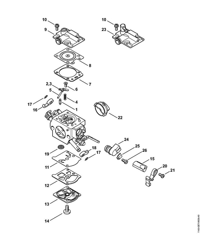 STIHL 1143-121-2700 Kappe positie 15 technische tekening