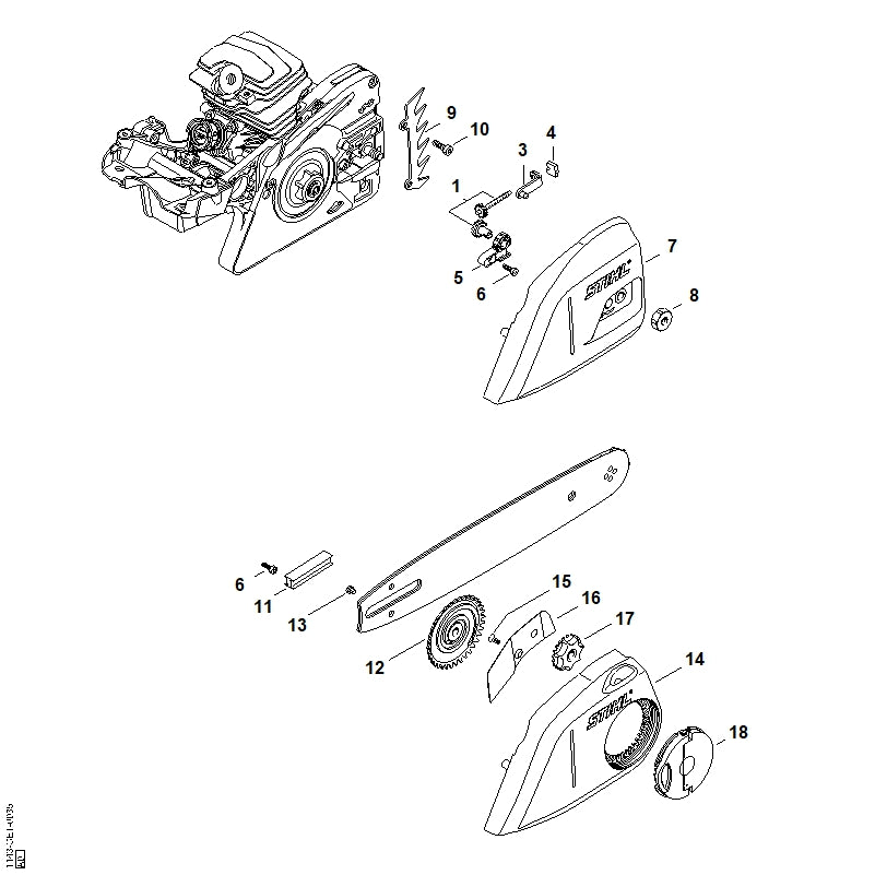 STIHL 1143-007-1005 Satz Kettenschnellspannung positie -1 technische tekening