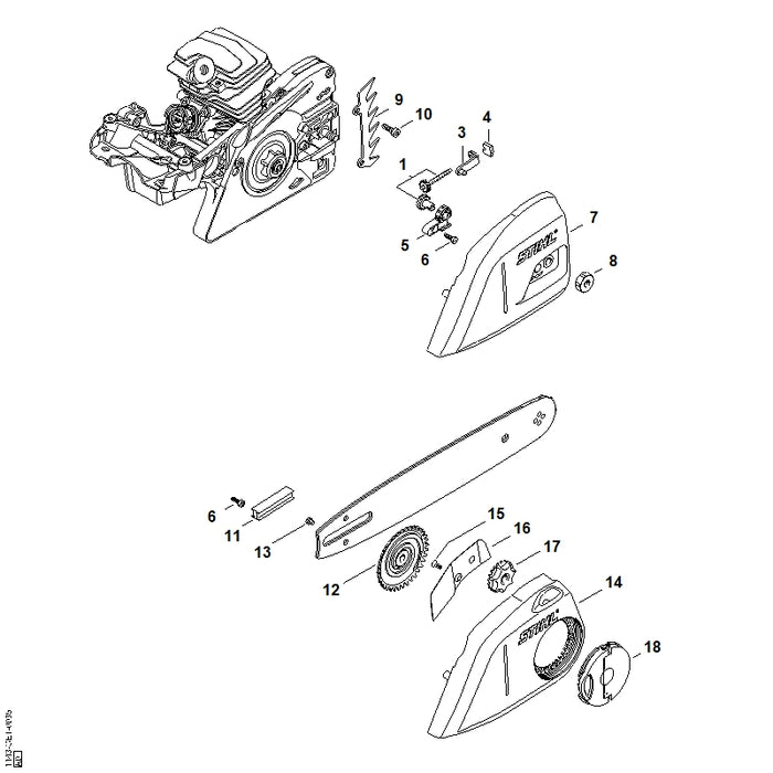 STIHL 1143-640-1701 Kettenraddeckel positie 7 technische tekening