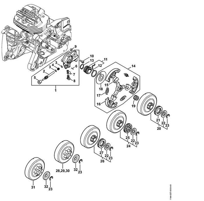STIHL 0000-997-5520 Zugfeder positie 17 technische tekening