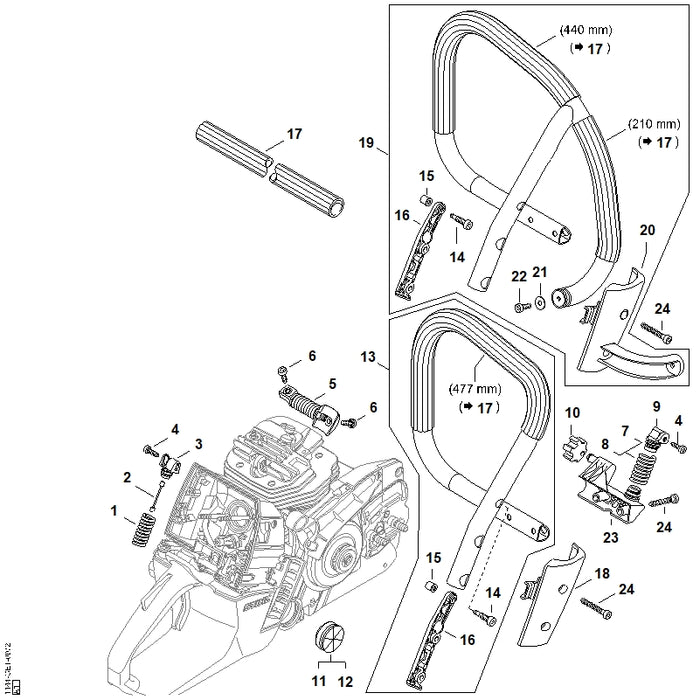 STIHL 1144-790-1702 Griffrohr positie 13 technische tekening