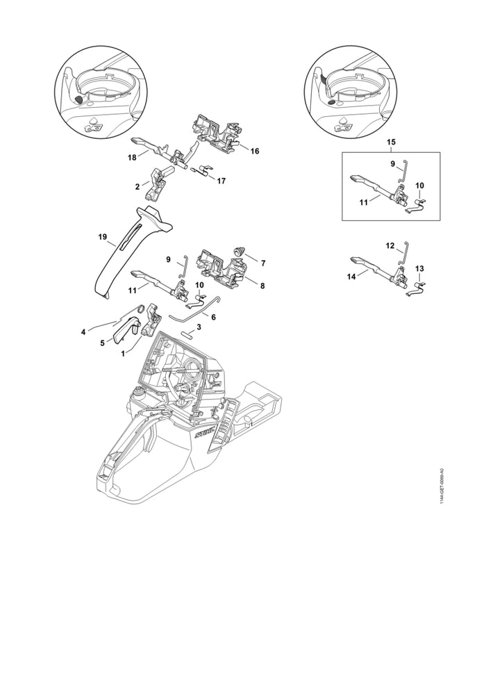 STIHL 1144-180-1501 Gashebel positie 2 technische tekening