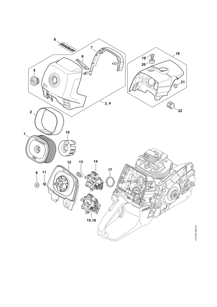 STIHL 1135-028-1001 Tülle positie 22 technische tekening