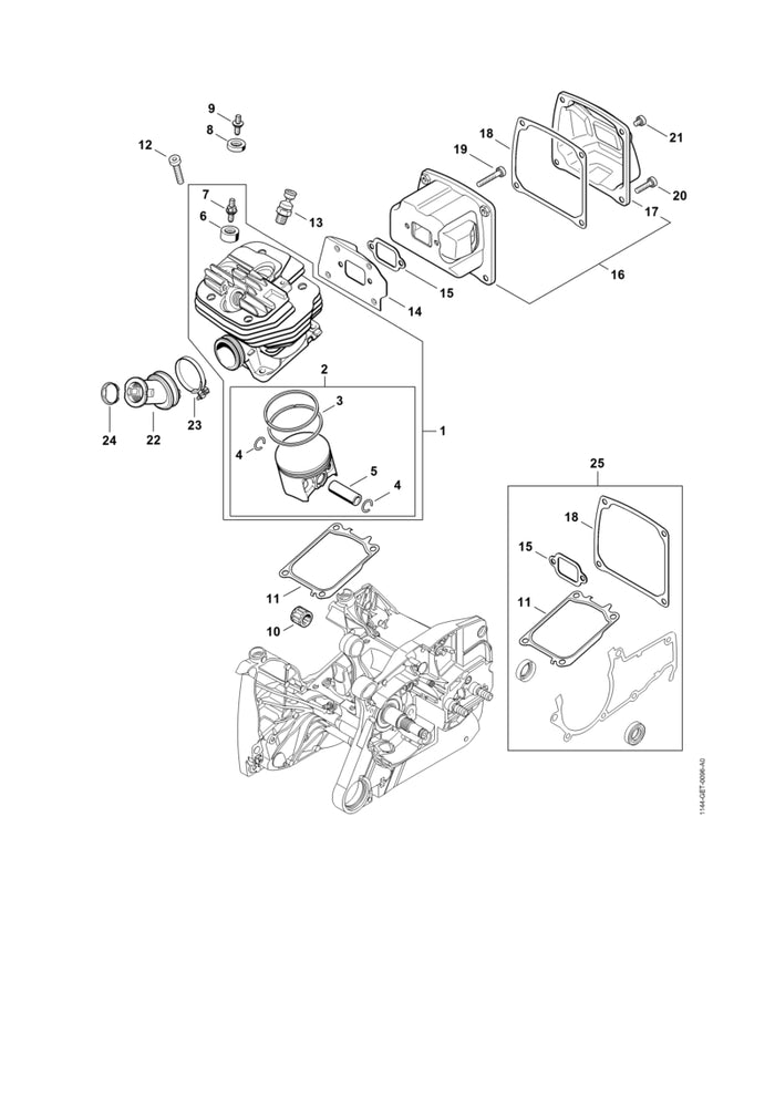 STIHL 1144-020-1202 Zylinder mit Kolben Ø 56 mm positie 1 technische tekening