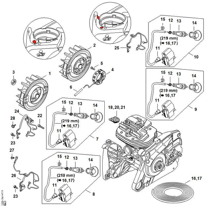 STIHL 1144-400-1200 Schwungrad positie 1 technische tekening