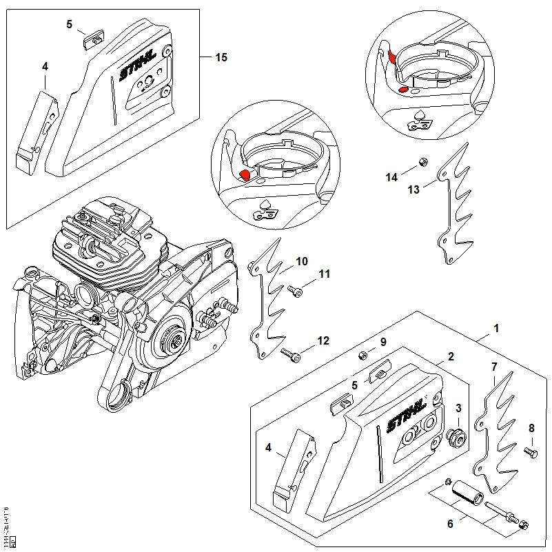 STIHL 1122-650-7702 Kettenfänger positie 6 technische tekening