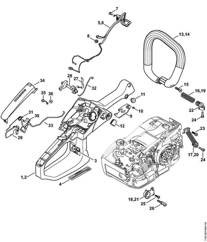 STIHL 1145-021-1703 Abdeckung positie 9 technische tekening