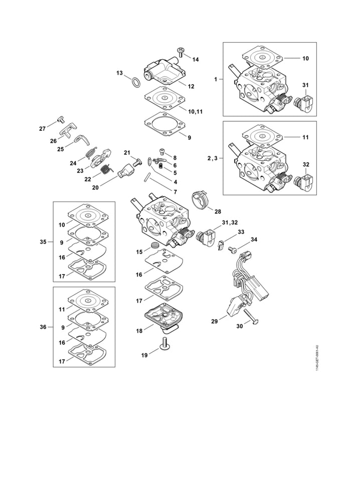 STIHL 1145-120-0625 Vergaser 1145/25 positie 2 technische tekening