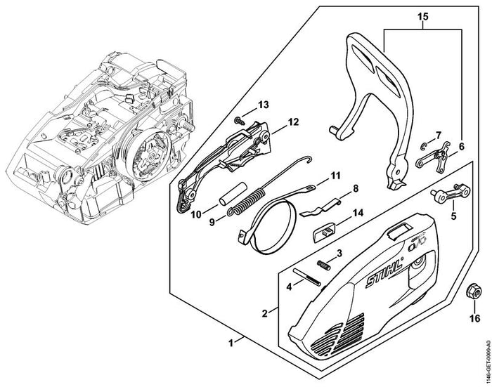 STIHL 1146-640-1701 Kettenraddeckel positie 1 technische tekening