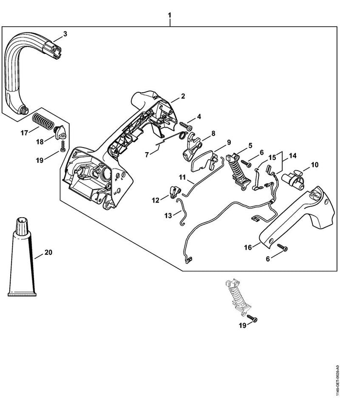 STIHL 1129-182-0400 Doppelhebel positie 12 technische tekening