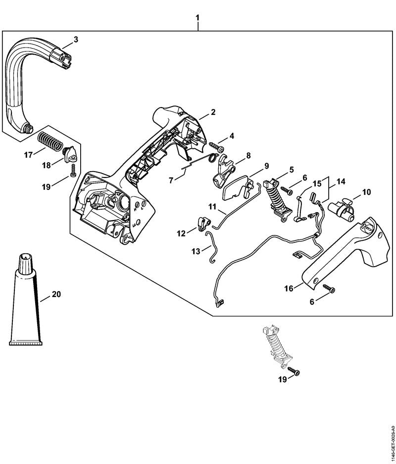 STIHL 1146-791-1700 Griffrohr positie 3 technische tekening