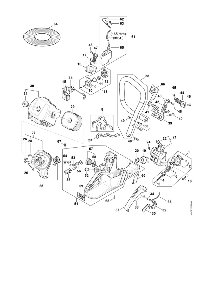 STIHL 1147-430-0512 Schalter positie 14 technische tekening