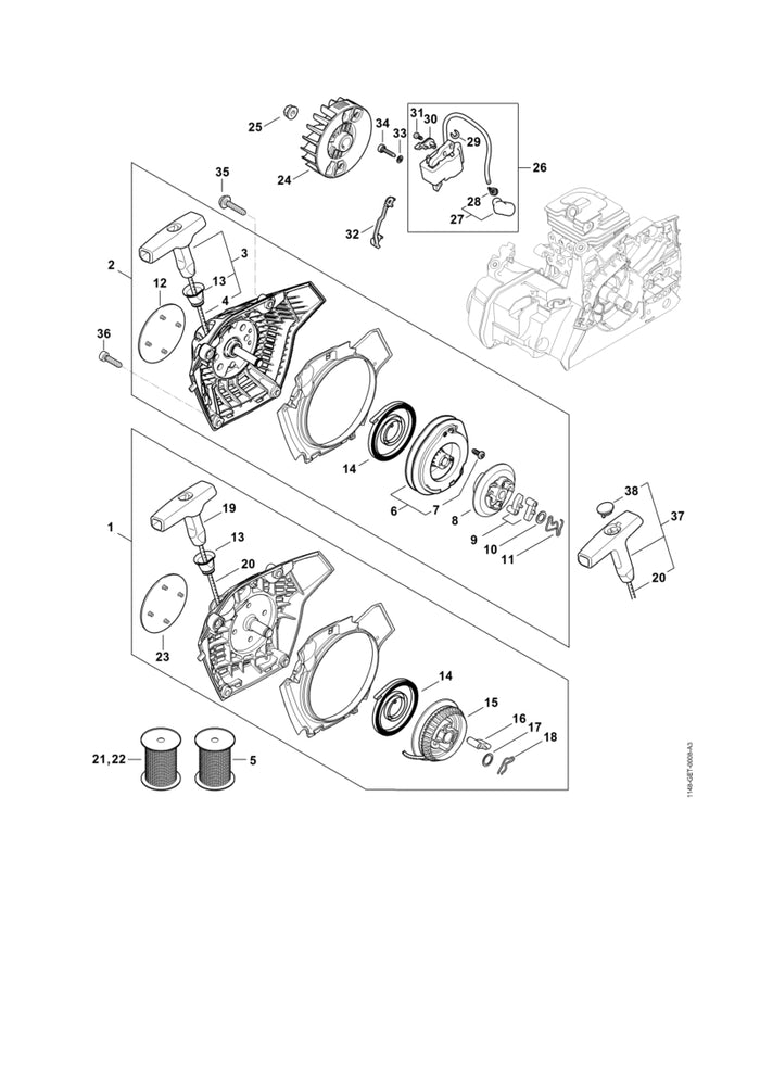 STIHL 1130-405-8004 Isolierstück positie 32 technische tekening