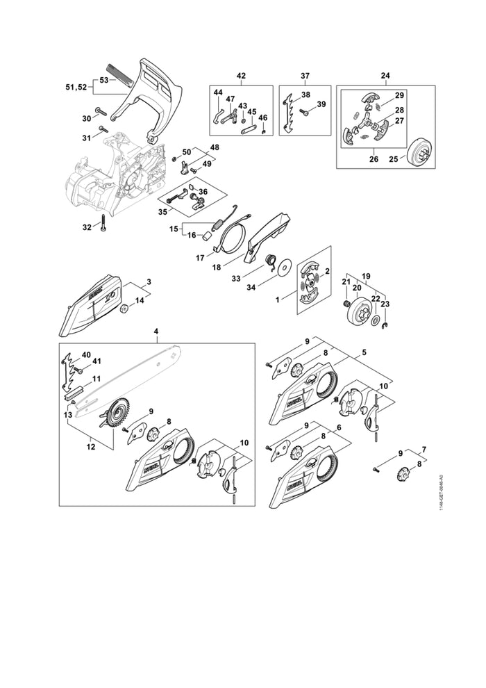 STIHL 1148-007-1001 Satz Kettenbremsteile positie 42 technische tekening