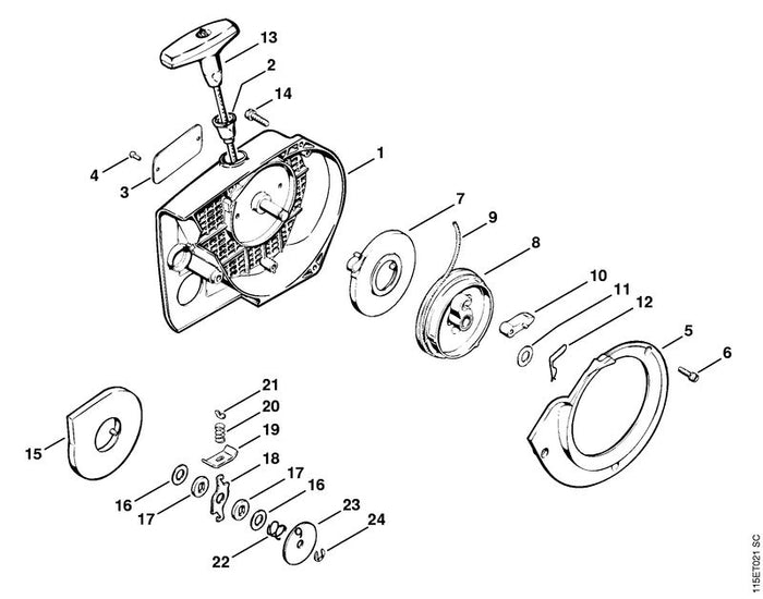 STIHL 1115-080-1801 Lüftergehäuse positie 1 technische tekening