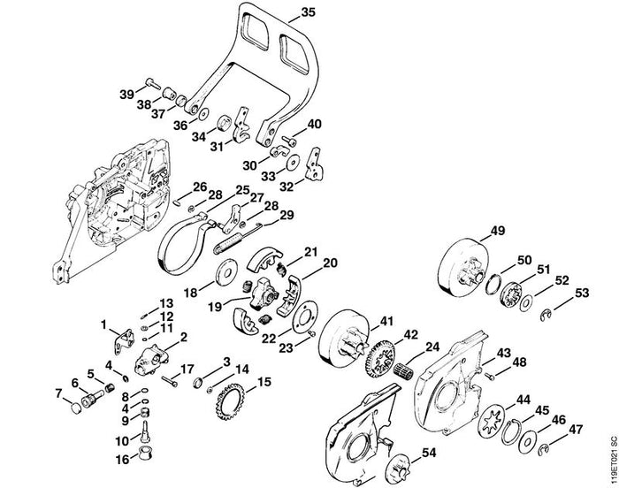 STIHL 0000-998-1801 Schenkelfeder positie 34 technische tekening