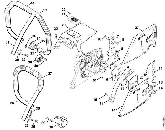 STIHL 1117-791-1900 Griffrohrhalter positie 28 technische tekening