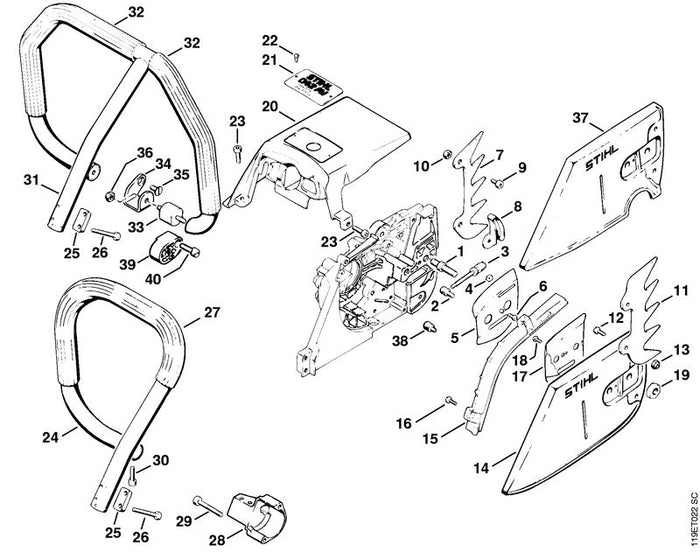 STIHL 1117-791-1900 Griffrohrhalter positie 28 technische tekening