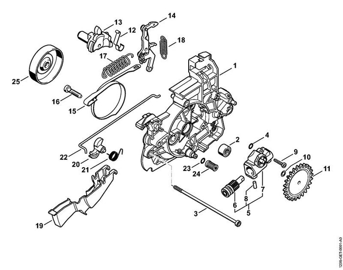 STIHL 1208-640-0506 Getriebegehäuse positie 1 technische tekening