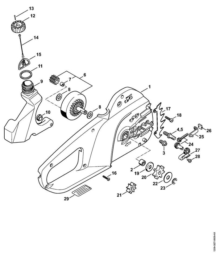 STIHL 1208-640-3600 Öltankverschluss positie 12 technische tekening
