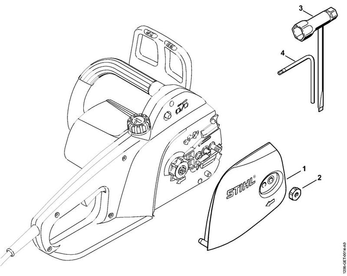 STIHL 1208-640-1708 Kettenraddeckel positie 1 technische tekening