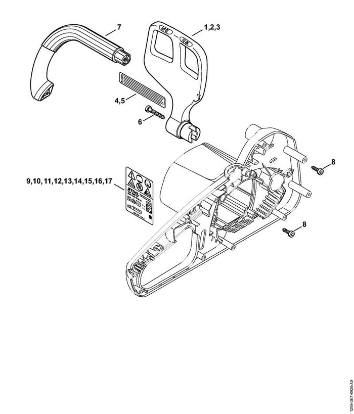 STIHL 1208-792-4900 Handschutz positie 1 technische tekening