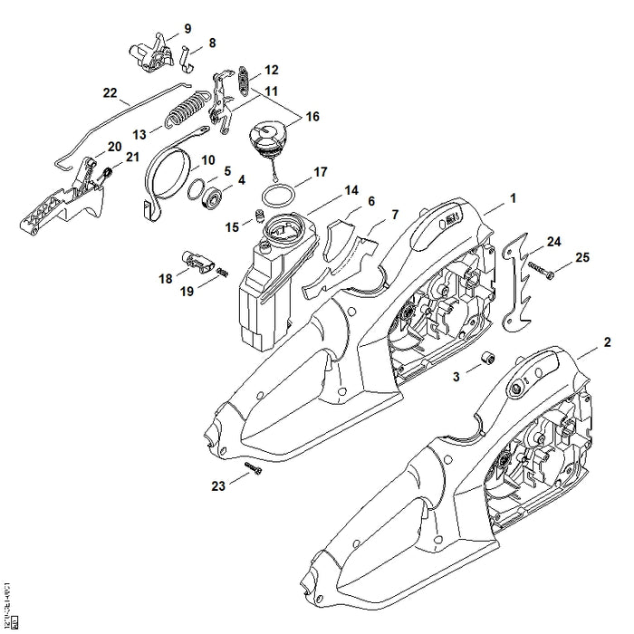 STIHL 1210-790-1002 Griffgehäuse positie 1 technische tekening